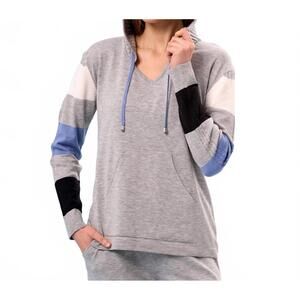 NEW FRENCH KYSS v-neck color block hoodie in slate/multi